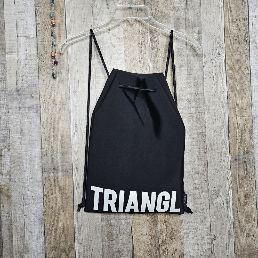 Triangle Swimwear Drawstring Backpack Black Medium Size Scuba Fabric